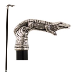 Cavagnini - Elegant elderly cane for men, women, ceremonies, wood and pewter - crocodile - Italy