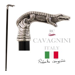 Cavagnini – Eleganter Seniorenstock für Männer, Frauen, Zeremonien, Holz und Zinn – Krokodil – Italien