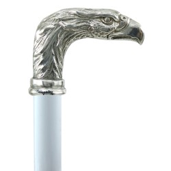Elegante bastón de anciano para hombre, mujer, ceremonia, madera y peltre - pájaro águila - Italia